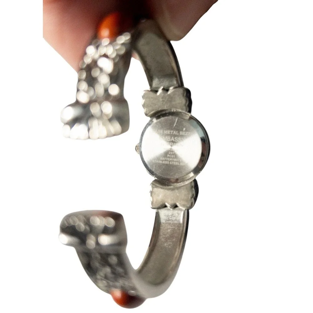 Western‎ Silver Bangle Watch Embassy By Gruen Multicolor Stones 22mm Adjustable